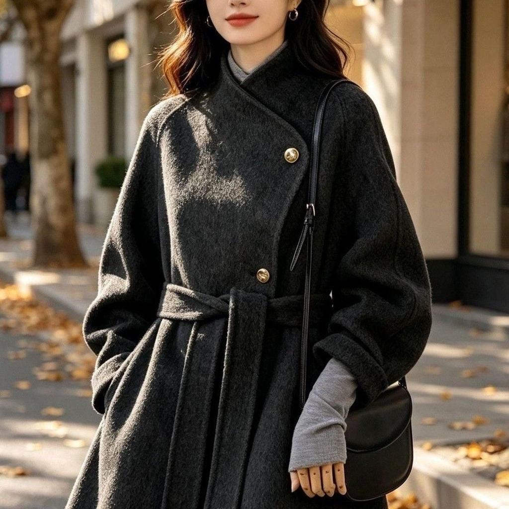 Women's Fashion Reversible Wool Coat—Casual Fall/Winter Outerwear
