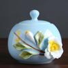 Handmade Ceramic Relief Flower Pattern Tea Caddy Sealed Storage Tea Canister Living Room Coffee Storage Jar Kitchen Teaware