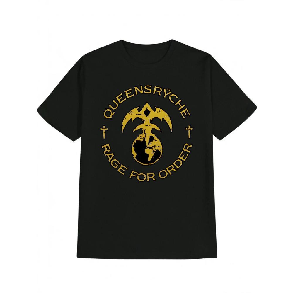 Herrars vardaglig t-shirt med rund hals 100% polyester stickat tyg vintage bandtryck normal passform lätt stretch sommartopp gåva för män
