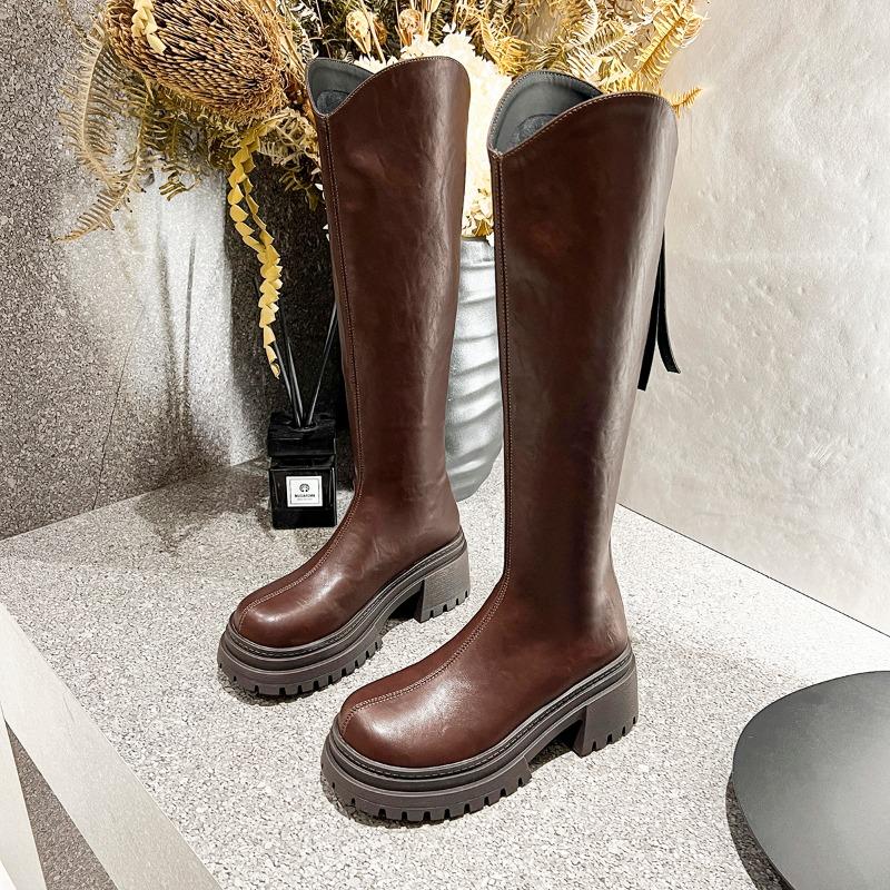 Fashion Fashion Shoes for Women 2024 New Women's Knee Length Boots Solid Color Chunky Zipper High Heels Female Shoes Botines De Mujer