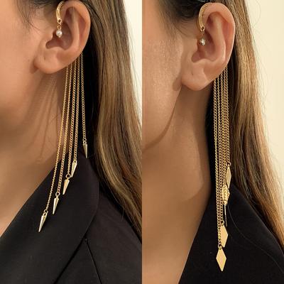 Personalized Fashion Diamond Fringed Chain Ear Hanging, Metal Rhombus Sequined Rivet Ear Bone Clip