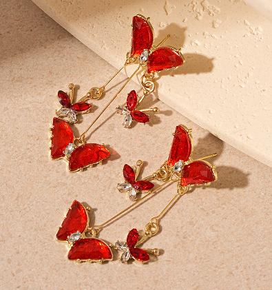 

Wizard of Oz Super Fairy Butterfly Zircon Earrings 1111 New Delicate Long Earrings Earrings красный