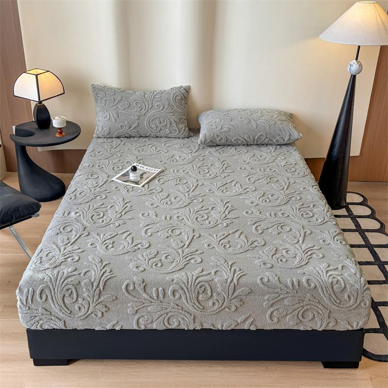 1PCS Plush Embossed Fitted Sheet Thick Warm Bedding for Autumn Winter Soft Comfortable Fabric Deep Pocket Design for Queen King Single  No Pillowcases