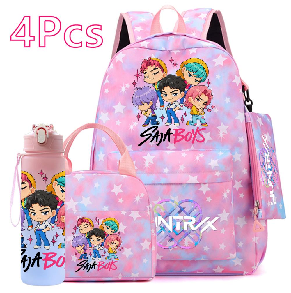 4Pcs/set KPOP Printed Backpack Handbag Pencil Case Withh 750Ml Water Bottler for Teenager Boy Girl Large Capacity Bookbag Schoolbag Drinking Cup
