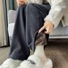 Winter Warm Thicken Lambswool Straight Pants Women Casual Elastic High Waist Fleece Lined Wide Leg Pantalones Chic Baggy Pants