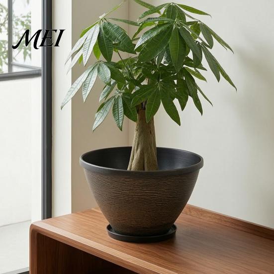 Large Resin Flowerpot Flower Planters, Vintage Plant Pot with Drainage Hole & Saucer, Lightweight Thickened Weighted Planting Container for