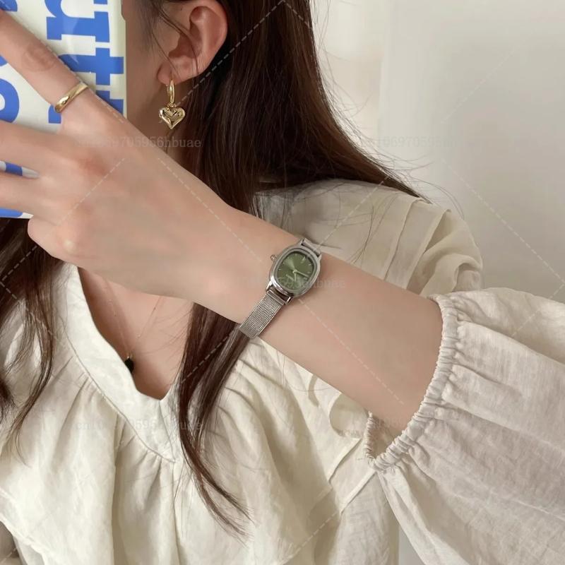 Small Oval Dial Green Watch Simple Stainless Steel Ladies Wristwatches Brand Women Luxury Gift Quartz Watch Dropshipping