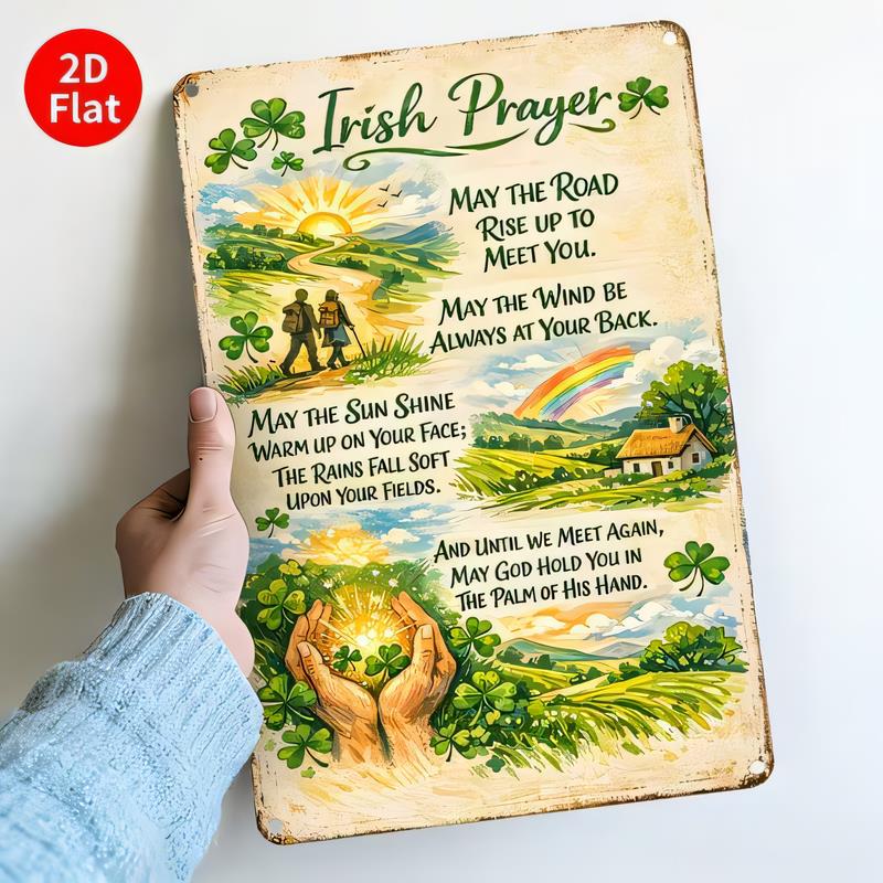 Blechschild Irisches Gebet Wandkunst Vintage Metallposter Möge der Weg dir entgegenführen Glücksklee Dekor für Zuhause Bar Pub Garage Ga