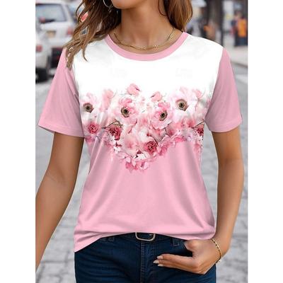 3D Print T Shirt Summer Fashionable Tee Minimalist Pattern Women's T Shirt Round Neck Short Sleeved Top