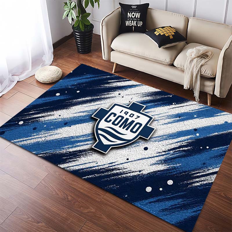 Tappeto Antiscivolo Logo Onda d'Acqua Pennellata Blu Bianca Como 1907 Football Club Tappeto Area Tappeto Lavabile Decorazione Soggiorno Camera da Letto Tappeto per Tifosi Sportivi