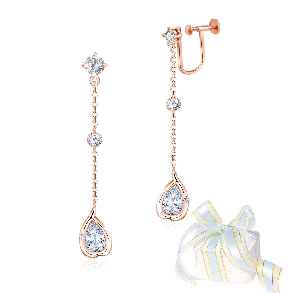 YUIITU Earrings for High Quality Dangling 925 Cherry Pink Gold Commuting Women, Popular, Zirconia, Earrings, Silver, Blossom, Hypoallergenic, 18K,