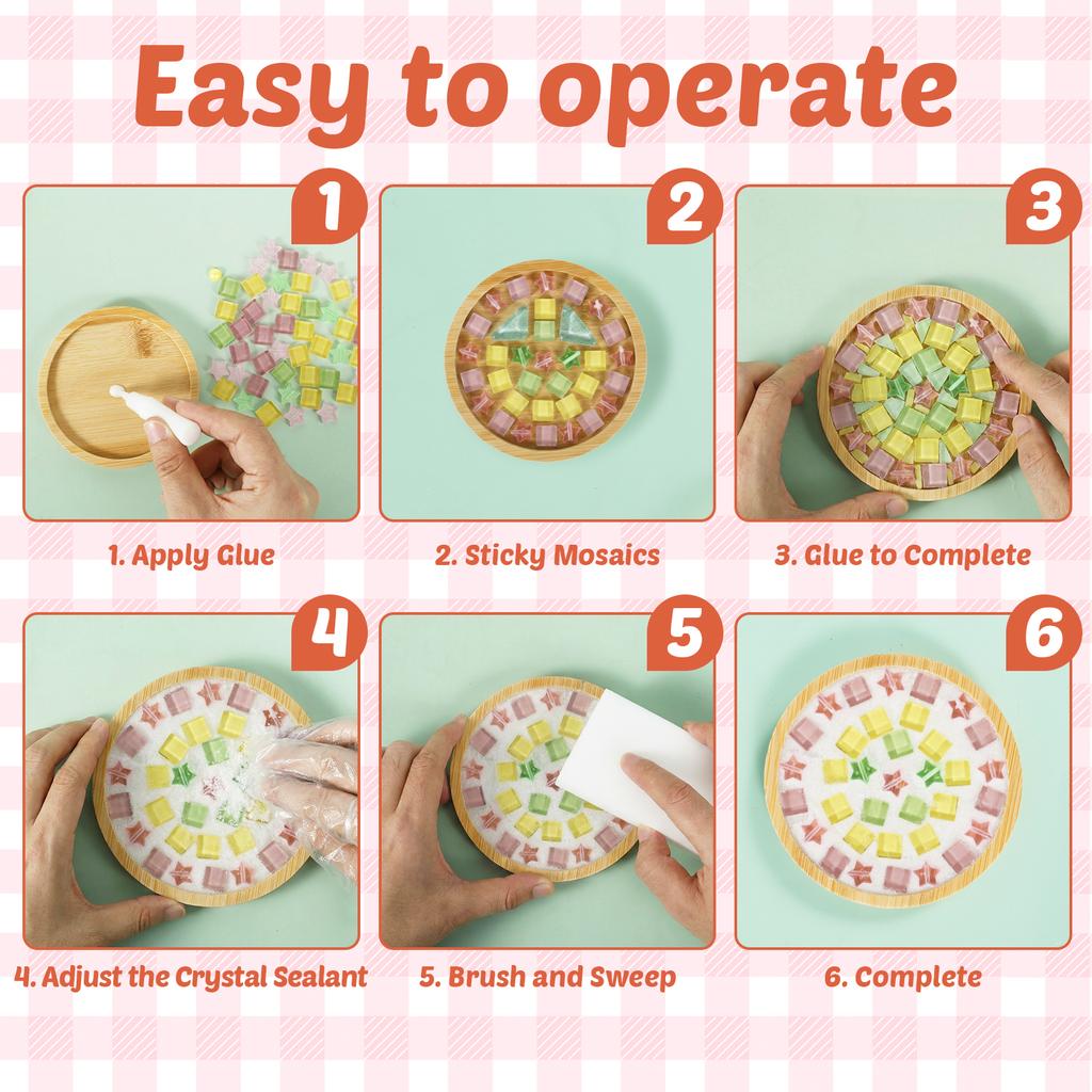 3/4Pcs DIY Mosaic Coaster Handmade Material Creative Bamboo Tableware Mat Wooden Tray Plate Kindergarten Children DIY Craft Deco
