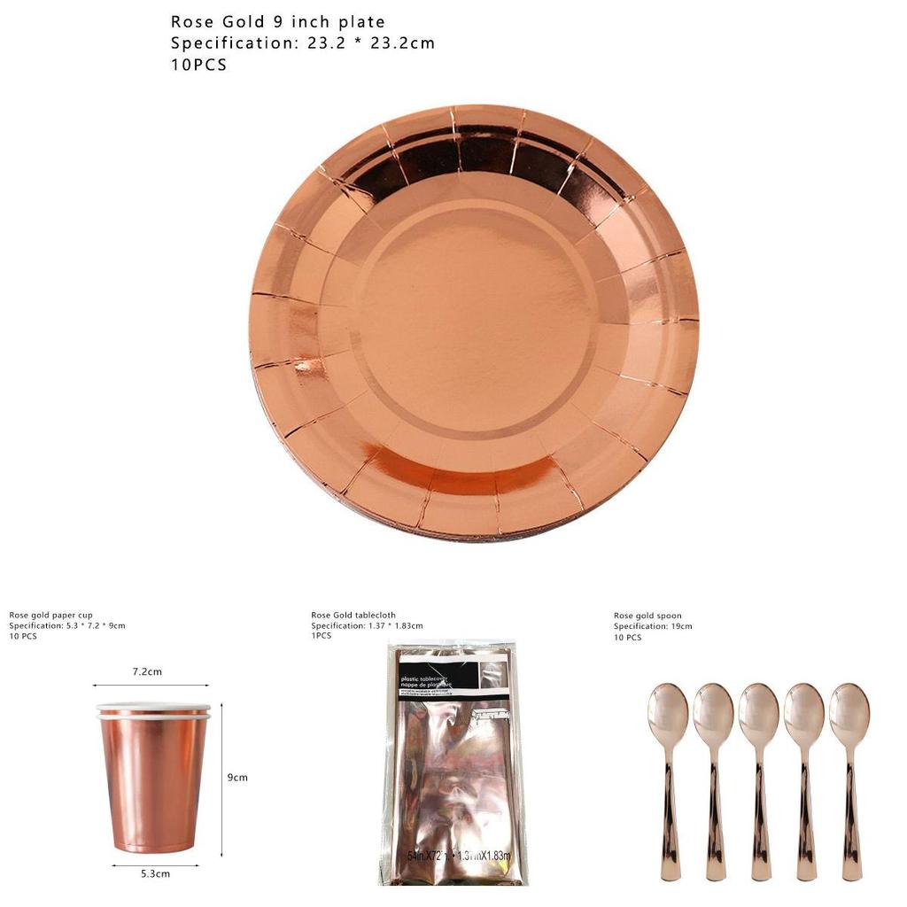 Elegant Rose Gold Stamping Party Tableware Supply Decor For Wedding And Birthday Celebrations