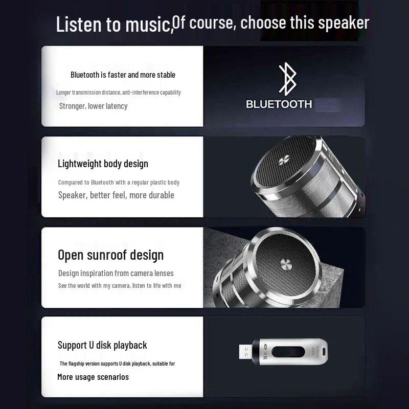 Portable Bluetooth Speaker with Shocking Bass and Card Slot - WS-887