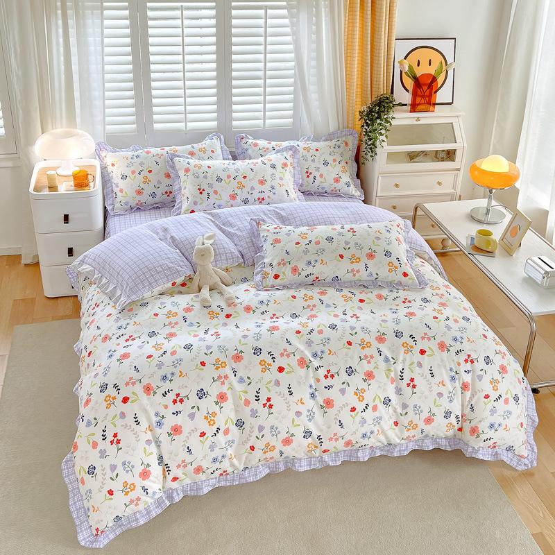 

Комплект из четырех предметов в корейском стиле: юбка для кровати, простыня с кантом из чистого хлопка, утолщенный растительный кашемир, брашированное, приятное к коже постельное белье 1.8m four-piece set