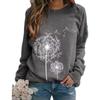 Herbst Frühling Damen Pullover T-Shirt Langarm Rundhals Oberteil Tee Löwenzahn Druck Basic Tunika Oberteil Lässige Blusen Sweatshirt