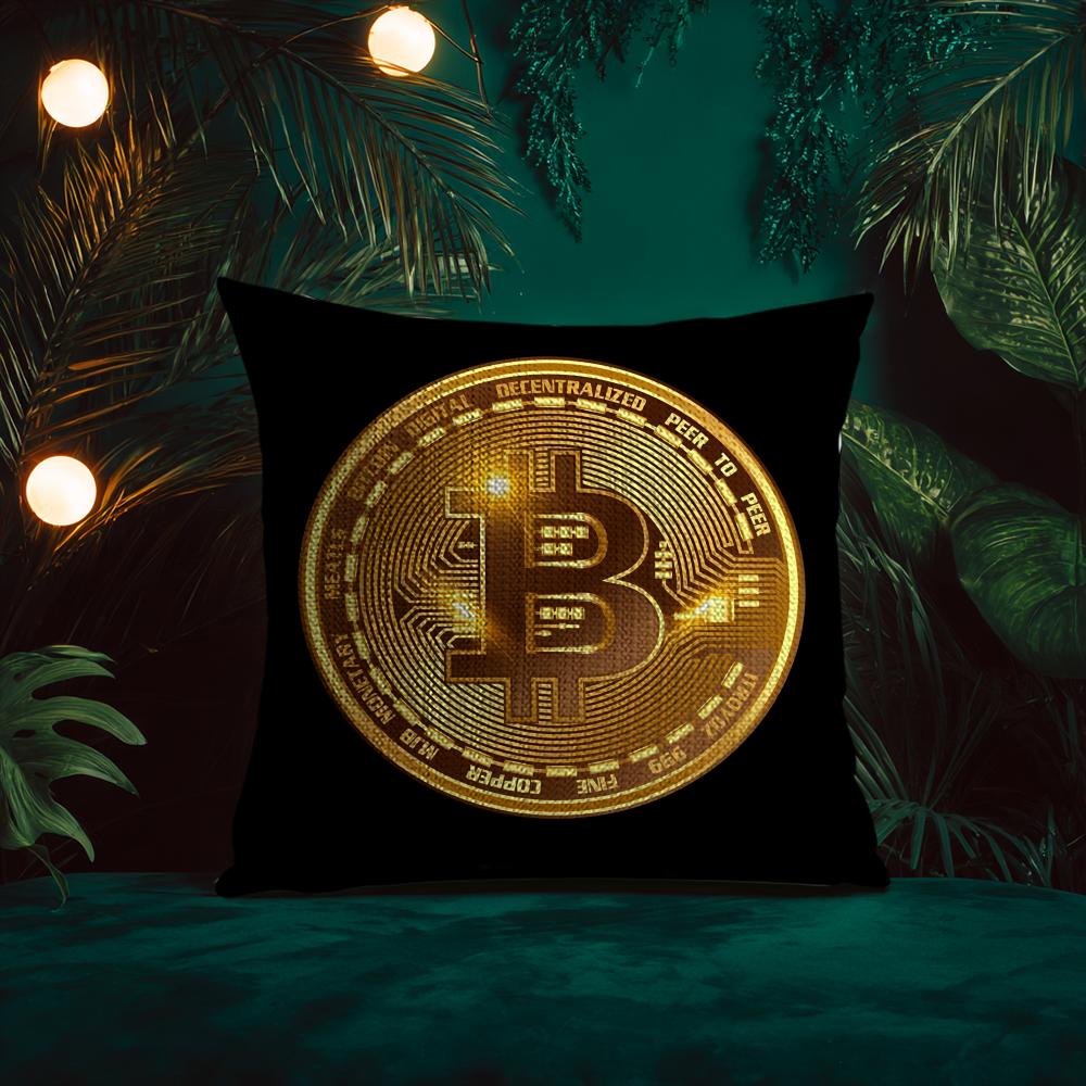 Cool Bitcoin Cushion Cover Natural Linen Pillow Case Double-Sided Print Decorative Sofa Pillowcase Home Decor Gift