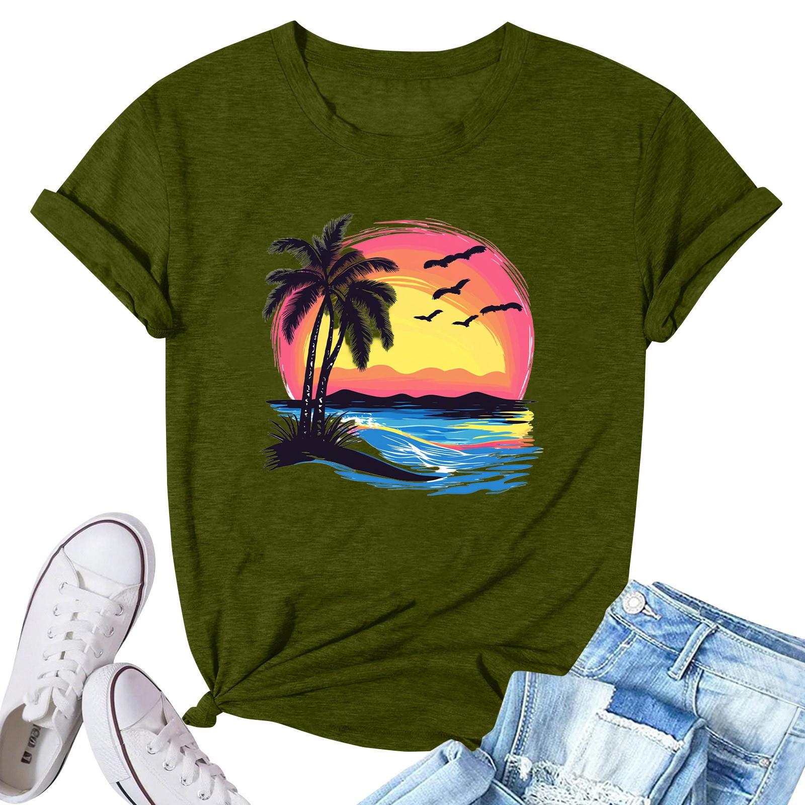 

Женская модная повседневная плиссированная футболка с коротким рукавом с принтом L армия зеленый