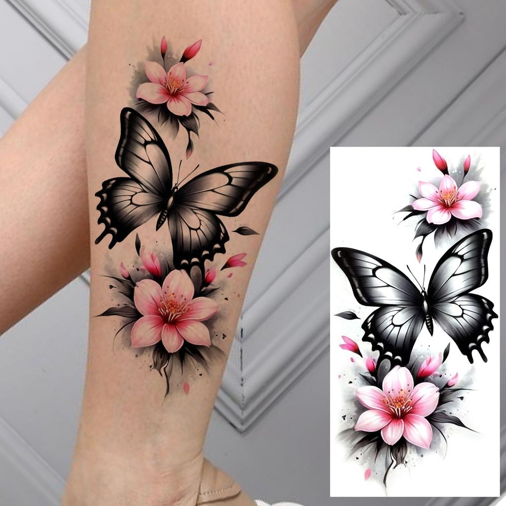 1 Sheet Sexy Butterfly Sunflower Plum Temporary Tattoos For Women Girls Waist Breast Arm Forearm Flower Fake Temp Tattoo Sleeve