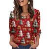 Women's Fashionable Casual Christmas Printed V-neck Top