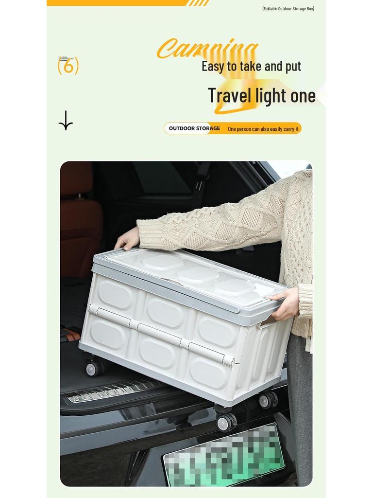 Składany pojemnik do przechowywania do bagażnika samochodowego z drewnianą pokrywką na kemping i piknik