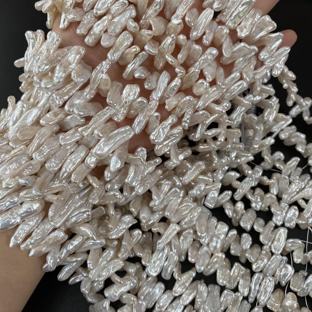 1String, Irregular Pearls, 5×20-6×22mm, White Natural Freshwater Pearl Beads for Jewelry Making DIY Supplies, Women's Craft Gifts 36cm
