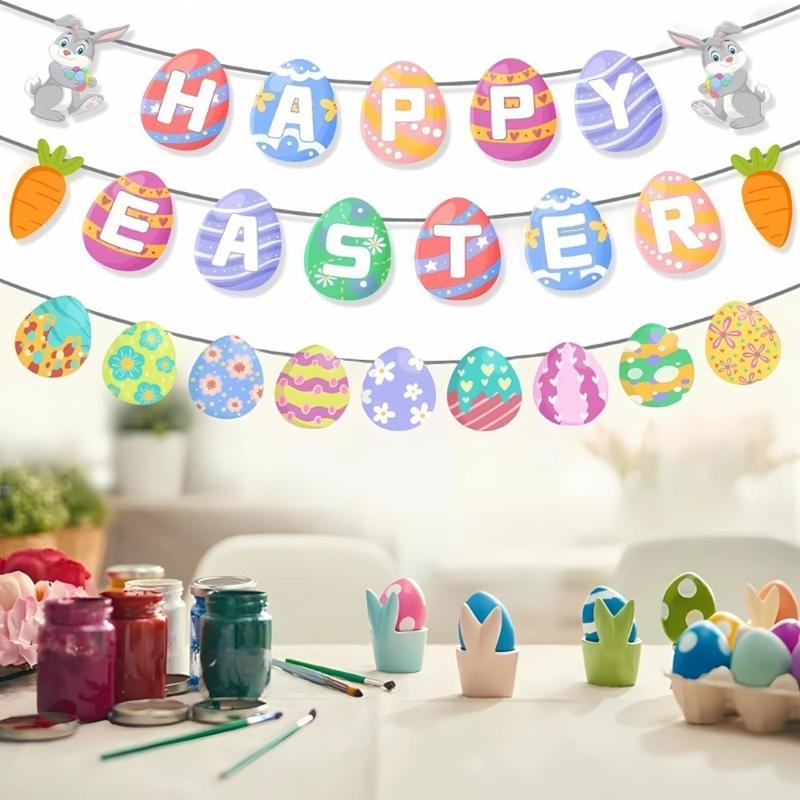 Easters Eggs Letter Garlands Hanging Banners for Home School and Event Decoration Store Window Display Accessories
