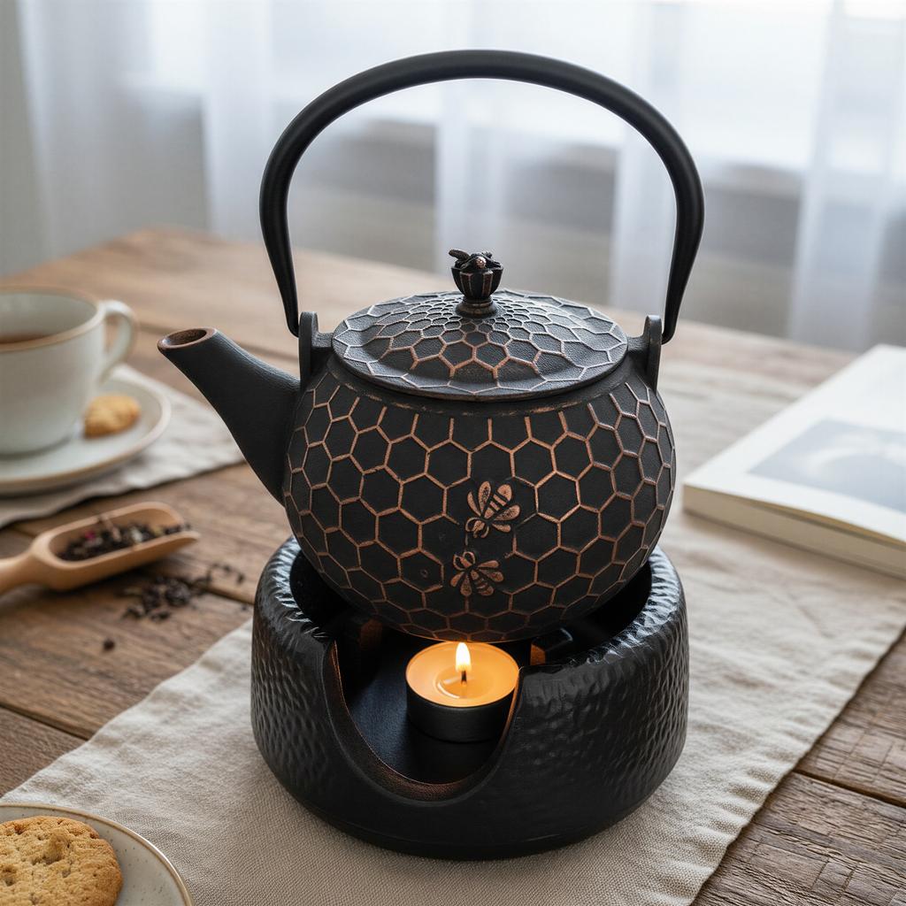Cast Iron Kettle Bee 1.8L For Tea + Warmer + Fork