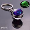 Luminous 12 Constellations Keychain Double-Sided Glass Ball Zodiac Pendant Key Ring