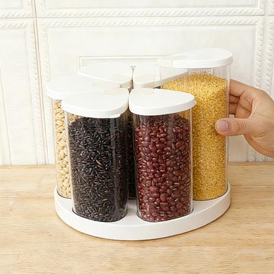 5/6 Grid Food Grain Storage Container Plastic Kitchen Storage Containers with 360 ° Rotating Base Transparent Grain Rice Dispens