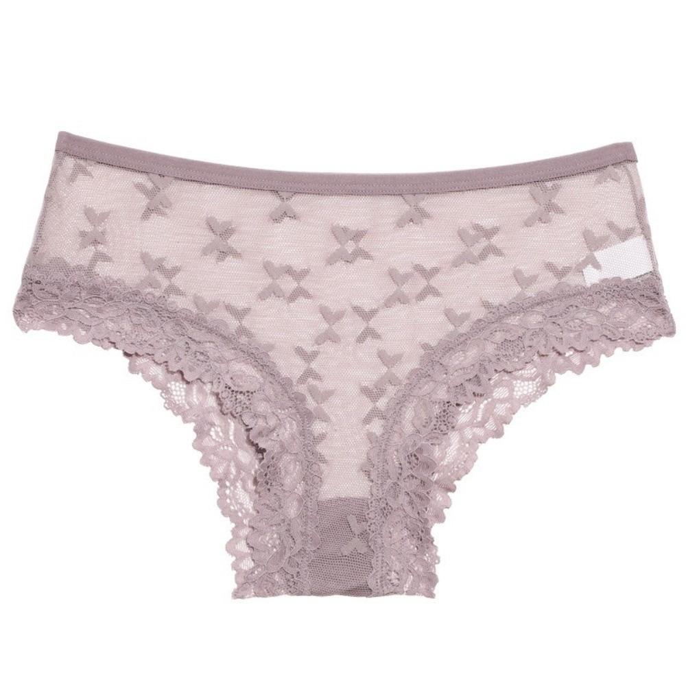 Seamless Lace Trim Briefs Transparent Women Lace Panties Breathable Sheer Mesh Underwear  Girls
