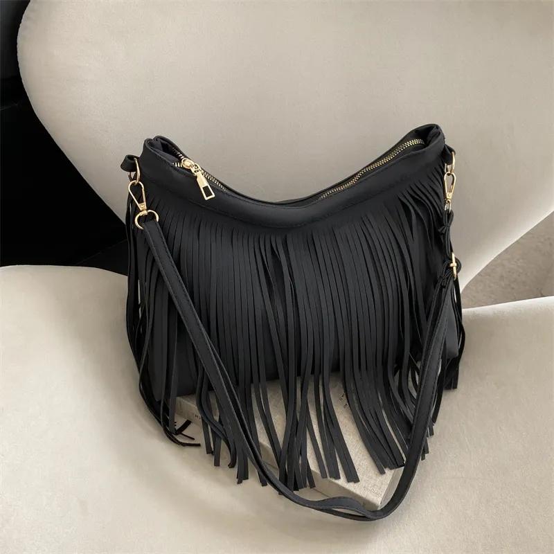 WTEMPO Ретро женские матовые кисточки простые однотонные сумки на плечо повседневные женские сумки на плечо на молнии сумки-мессенджеры 30*7*25cm