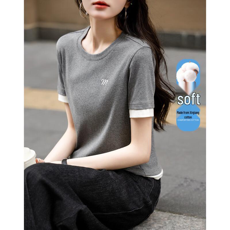 Demana Women s Letter Embroidered Color-Block T-Shirt S