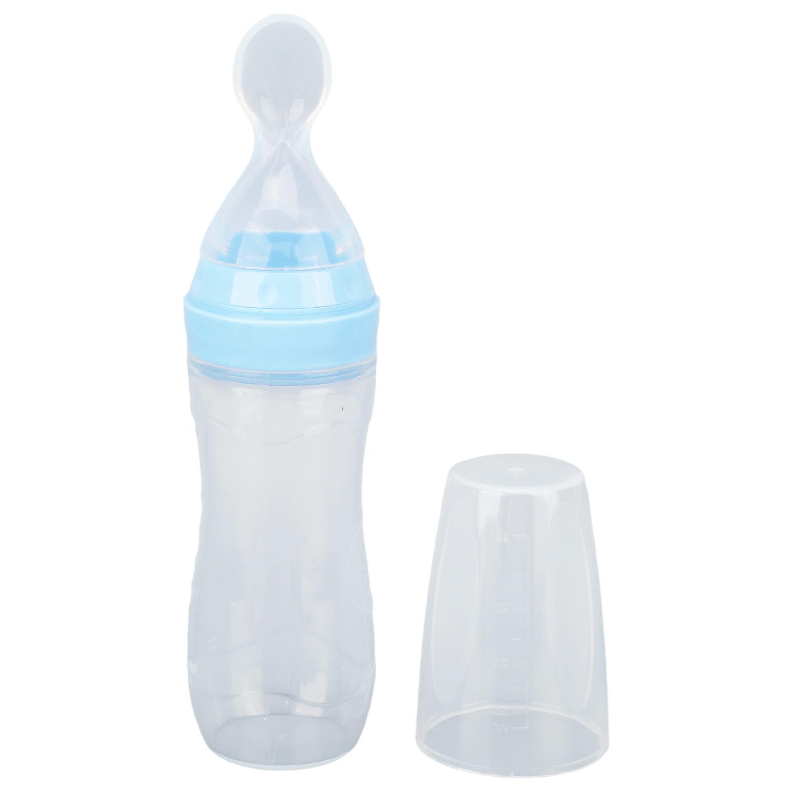 

Кормушка для еды Мягкий силикон Управление одной рукой Дизайн со шкалой Кормушка с мягкой ложкой для пожилых пациентов Синий