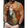 Fashionable Men's Crew Neck Short Sleeve 3D Animal Color Print Crew Neck T-shirt Animal Short Sleeve