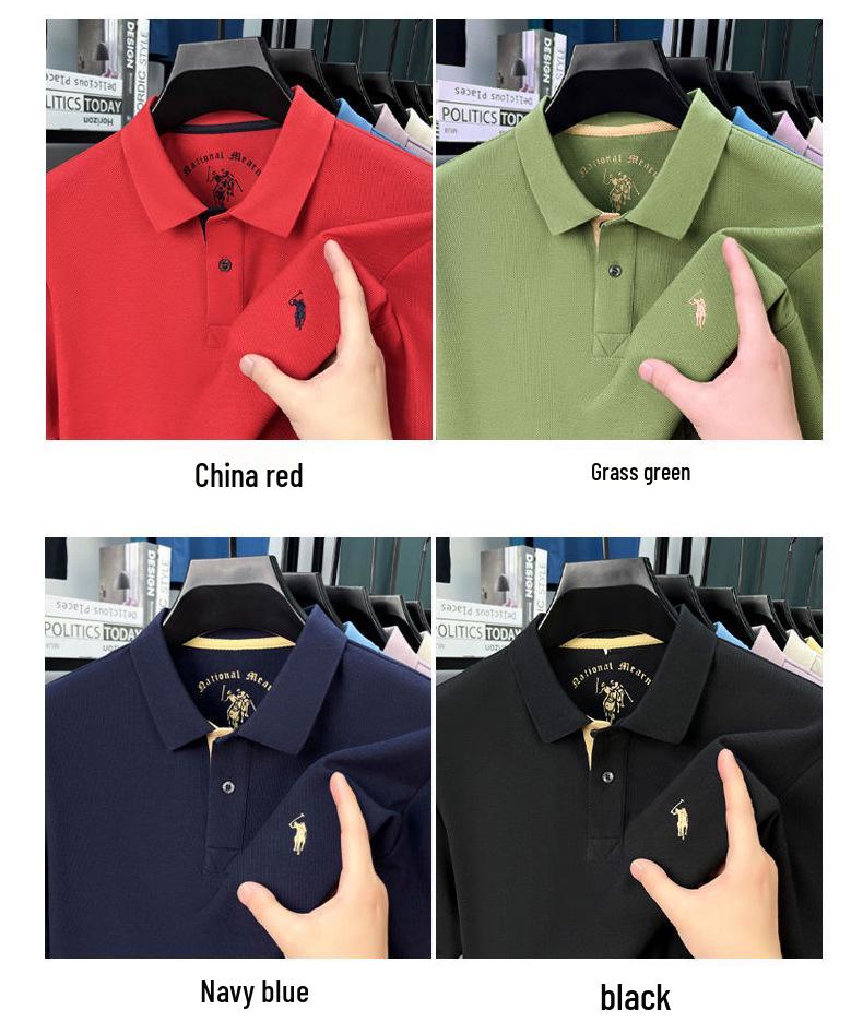 Men’s High-End 100% Mercerized Cotton Polo Shirt - Summer Short Sleeve with Turn-Down Collar