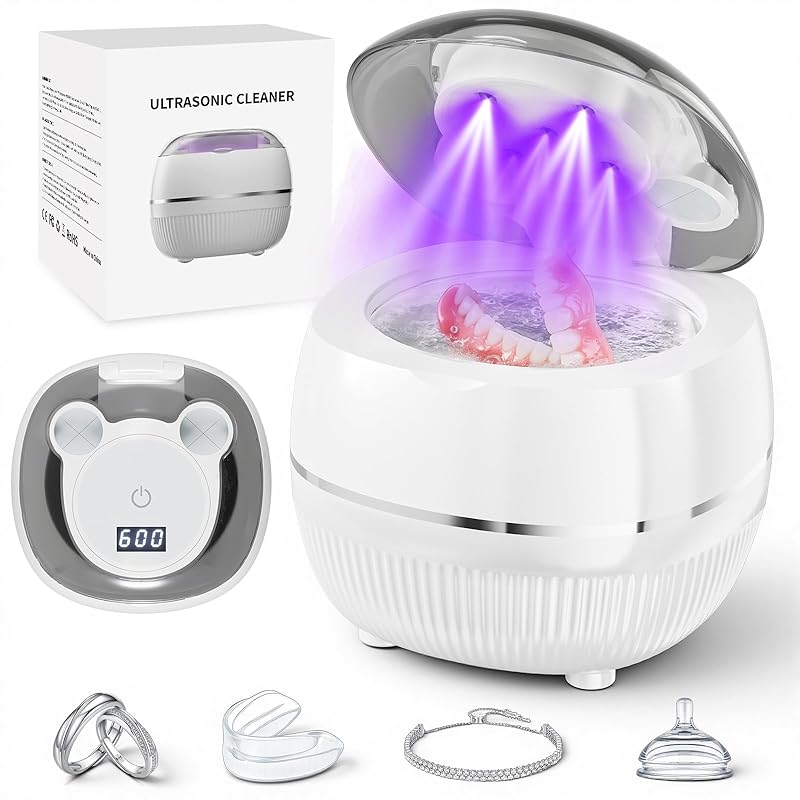 UV Ultrasonic Retainer Cleaner Machine with Digital Timer 48kHz Dental Cleaning Pod for Night Guards Mouth Guards Aligner Braces Toothbrush Jewelry