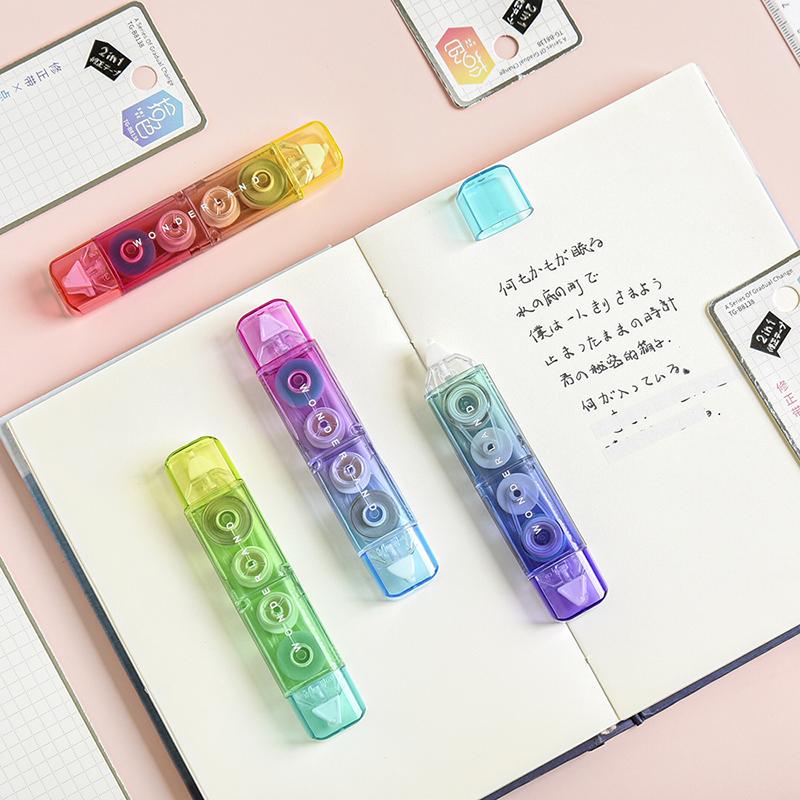 1pcs Gradual Color Correction Tape & Glue Tape Rainbow Design 2 In 1 Dual-side Correcting & Adhesive A7414