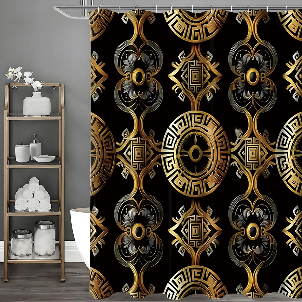 Baroque Greek Paper Roll Leaf River Curve Circle Gorgeous Shower Curtain, Bathroom Decorative Shower Curtain, Waterproof Shower