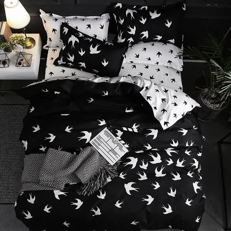 3PCS/set Black Marble Pattern Sanding Bedding Set Duvet Cover+Pillowase, Bedroom Bed Set, King Queen Double (Excluding Filler)