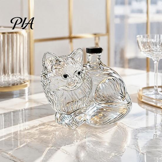 Carafa de Whiskey în Formă de Pisoi, Carafa Drăguță pentru Whiskey, Sticlă Borosilicată Înaltă, Sticlă Artistică în Formă de Animal pentru Accesorii Unice pentru Barul de Acasă Bucătărie