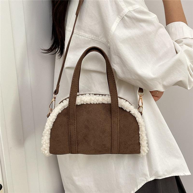 Trendy lamswol splicing damesmode pluche high-end herfst en winter handtas kleine vierkante tas trend