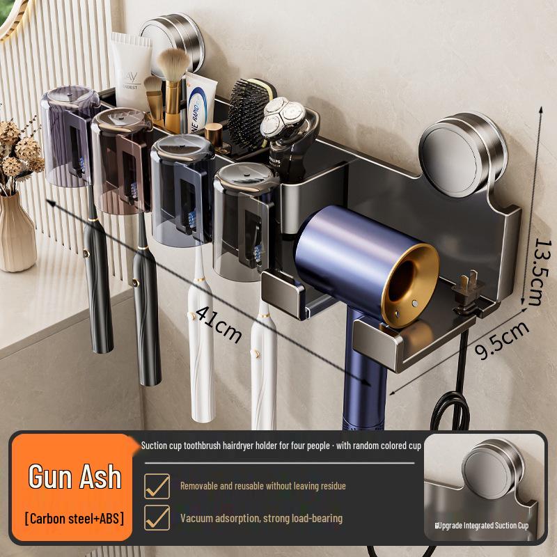 Wall-Mounted Suction Cup Toothbrush & Mouthwash Holder