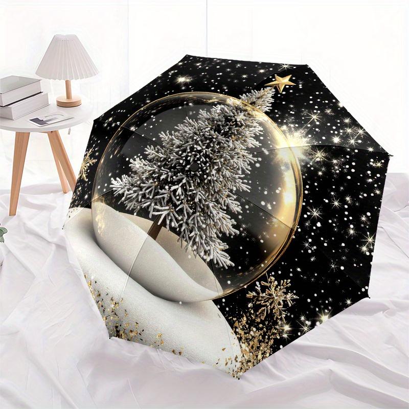 Snow Globe Christmas Tree with Star DecorationUmbrella, Portable 3-Fold Compact Umbrella,Christmas Gift ES622