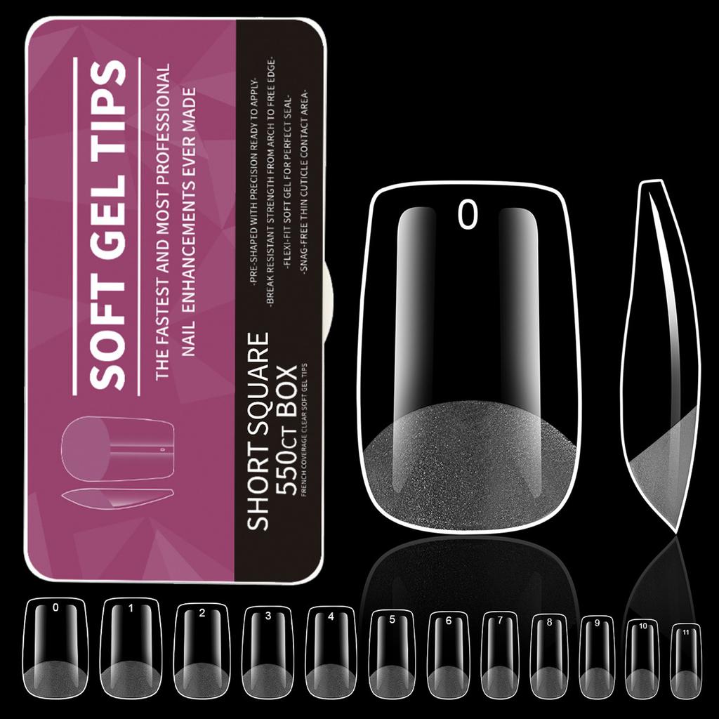 550 STÜCKE Klare Gel-Nageltips Vollabdeckung Weiche Acryl-Press-On-Extensions Professionelle Maniküre für Salon- und Heimgebrauch