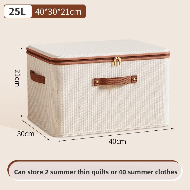 56L Large Capacity Linen Storage Box Double Zipper and Leather Handles Foldable Under-Bed Organizer with Lid for Clothes Storage Organizer