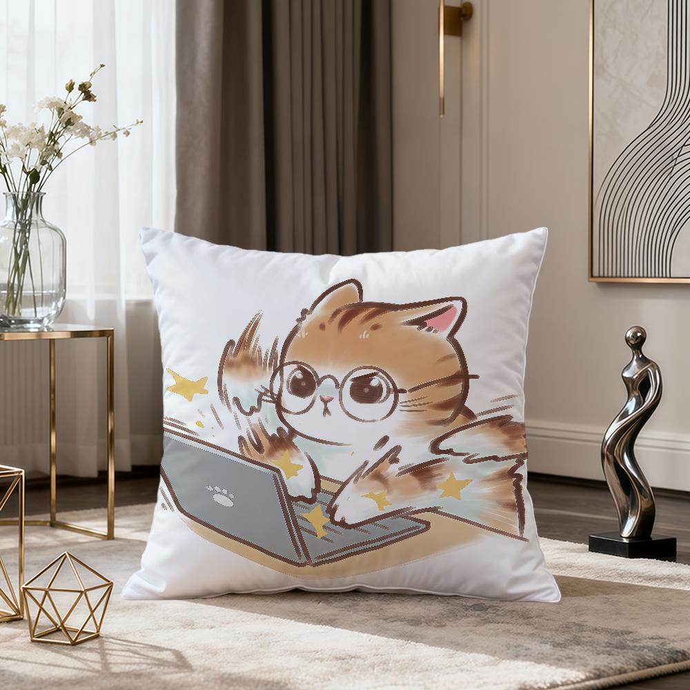 

Funny cute work kitten Art Cat meme soft pillow cover for Sofa Home Living Room Decor Protective Covers hogar pillowcase 40X40cm