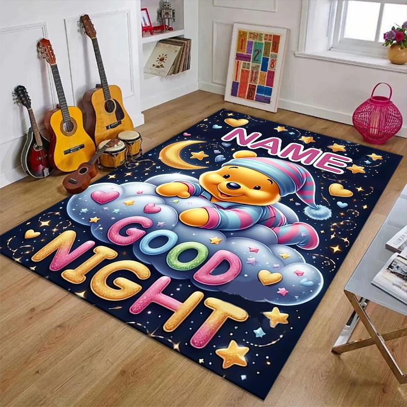 Custom Winnie Mat Personalized Name, Polyester Washable Indoor Entryway Rug, Gift for Christmas, Easter, Thanksgiving Day