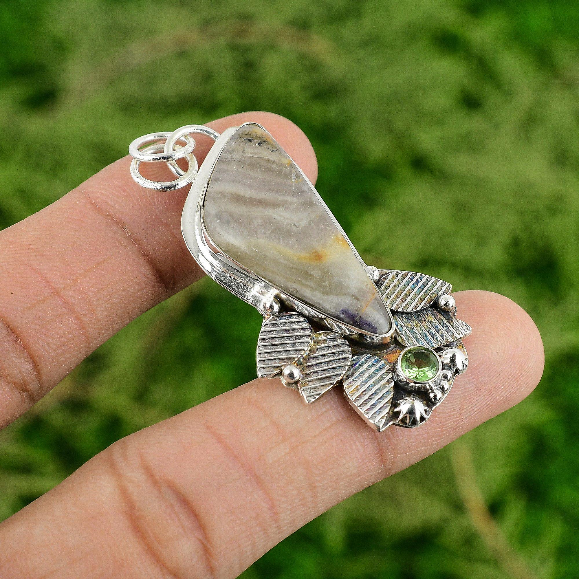 

Триллион Сумасшедший Кружевной Агат Драгоценный камень Перидот 925 Серебро Модный Новый Кулон Ювелирные изделия