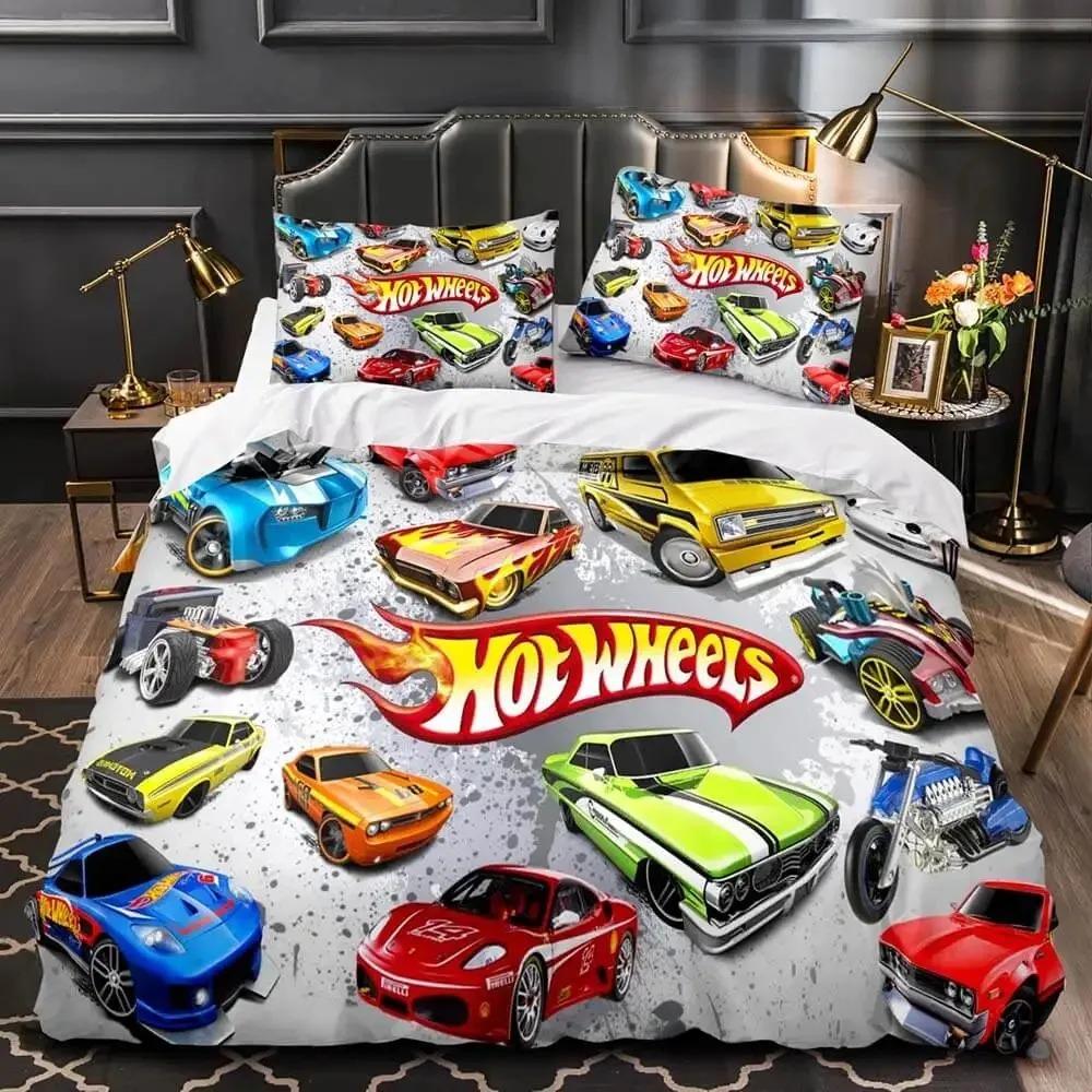 Poszwa na kołdrę z nadrukiem 3D Hot Wheel Monster Truck, poszewka na poduszkę, zestaw pościeli w rozmiarze Twin, Full, Queen, King do dekoracji sypialni 01